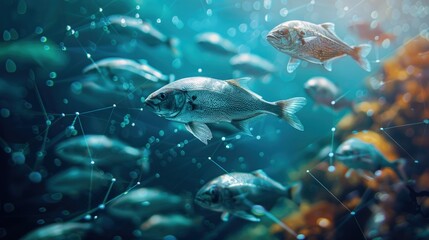 Sustainable seafood sourcing blockchain - obrazy, fototapety, plakaty