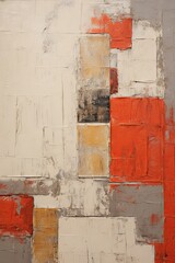 Beige and red painting, in the style of orange and beige, luxurious geometry, puzzle-like pieces