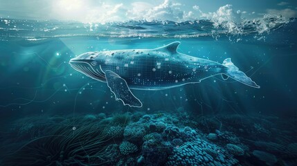 Fototapeta premium Ocean conservation with tech. Digital tracking of marine health. concept. Eco-awareness, green future