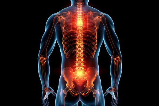 Conceptual human body anatomy articular pain on black background