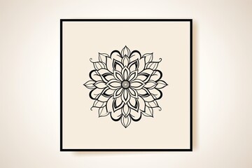 Blank beige page with very simple single flower mandala outline design border