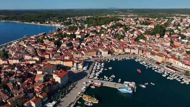 Flyng over the Harbor of Rovinj in Croatia