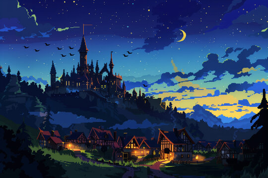 castle in the night, 8 bit style
