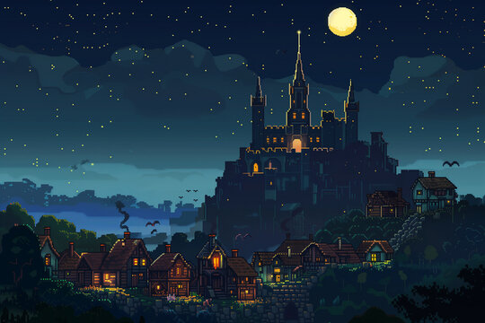 castle in the night, 8 bit style