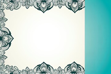 Blank cyan page with very simple single flower mandala outline design border