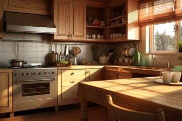 Functional Simple kitchen room. Modern design. Generate Ai