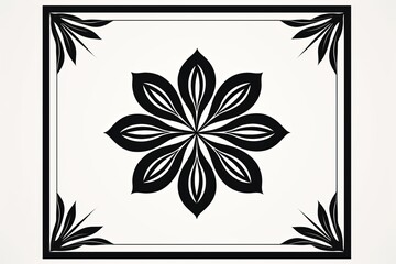 Blank ivory page with very simple single flower mandala outline design border