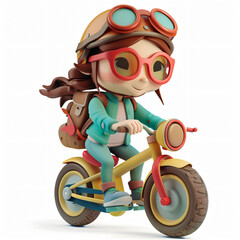 3d render icon of girl biker cartoon plastic 3d clay generated AI