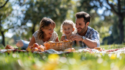 Water happy family with kids on an outdoor picnic