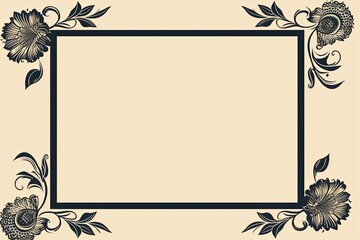 Blank khaki page with very simple single flower mandala outline design border - obrazy, fototapety, plakaty