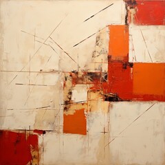 Beige and red painting, in the style of orange and beige, luxurious geometry