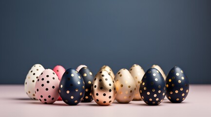 a group of eggs with gold polka dots