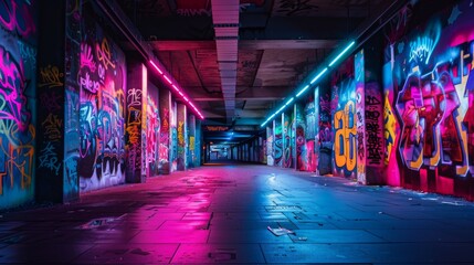 colorful graffiti background, at night time with colorful light - obrazy, fototapety, plakaty