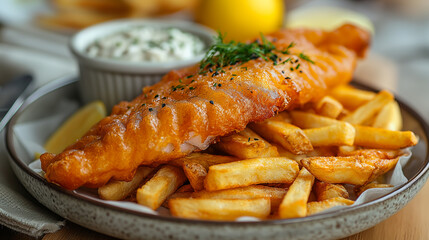 Fish and chips in a London restaurant. - obrazy, fototapety, plakaty