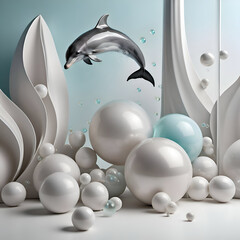 imagination fine art background with smiling  dolphine for design or marketing. Digital art work. Ai generated - 762499443