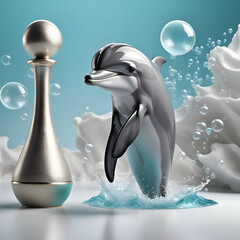 imagination fine art background with smiling happy dolphine for design or marketing. Digital art work. Ai generated - 762499470