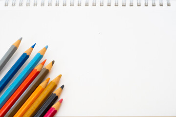 book mockup white paper with color pencils education background