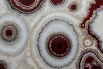 Swirling white marble and red agate circles for web backgrounds