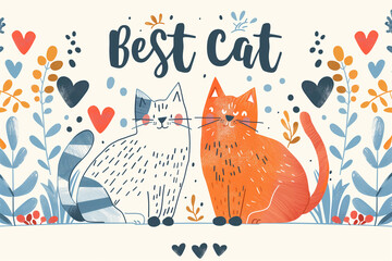 Cute card with cats and hearts