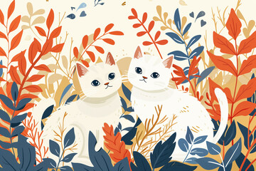 Cute cats with autumn leaves