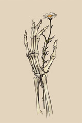 skeleton hand holds daisy