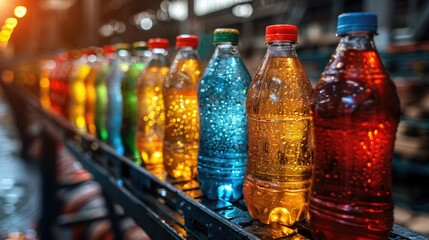 Row of Water Bottles on Conveyor Belt