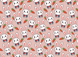 Obraz premium Cute rabbit and carrot pattern, illustration
