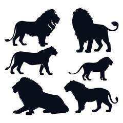 flat design lion silhouette collection