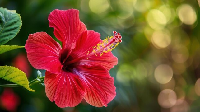 Pretty red hibiscus flower blossom in bloom.