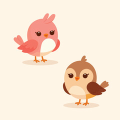 Cute birds cartoon characters illustration