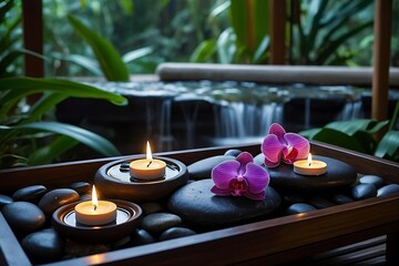 Amazing spa still life with candles and orchid.