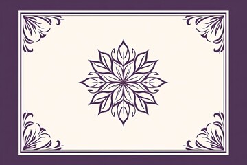 Blank purple page with very simple single flower mandala outline design border, square shape