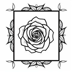 Blank silver page with very simple single flower mandala outline design border, square shape
