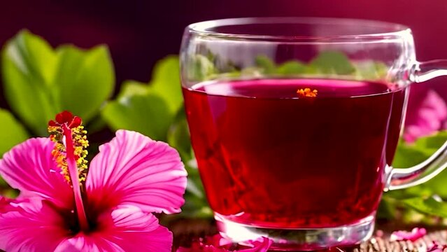 a cup of hibiscus tea with . Selective focus. drink.