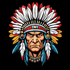 Indian head mascot, transparent background.