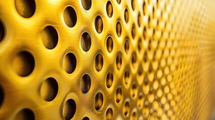 Yellow gold perforated steel plate for background, Iron perforated sheet metal. - obrazy, fototapety, plakaty