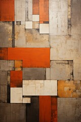 Brown and red painting, in the style of orange and beige, luxurious geometry, puzzle-like pieces