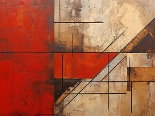 Brown and red painting, in the style of orange and beige, luxurious geometry, puzzle-like pieces