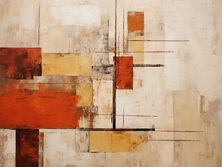 Burgundy and red painting, in the style of orange and beige, luxurious geometry, puzzle-like design
