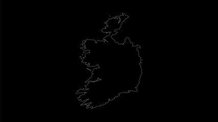 Ireland map vector illustration. Drawing with a white line on a black background.