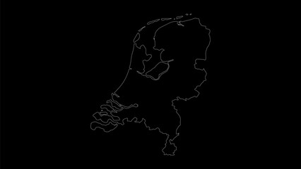 Netherlands map vector illustration. Drawing with a white line on a black background.