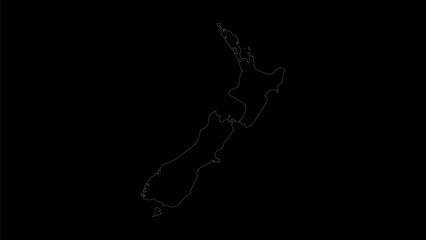 New Zealand map vector illustration. Drawing with a white line on a black background.