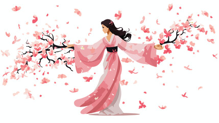 Obraz na płótnie Canvas A woman wearing a longsleeved kimono with cherry bloom