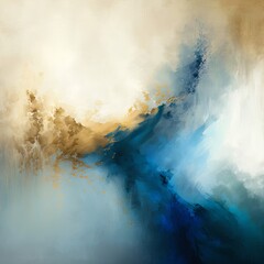 Serene abstract blue-gold fluid art