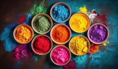 Colorful holi powder in a bowl isolated on white background - obrazy, fototapety, plakaty