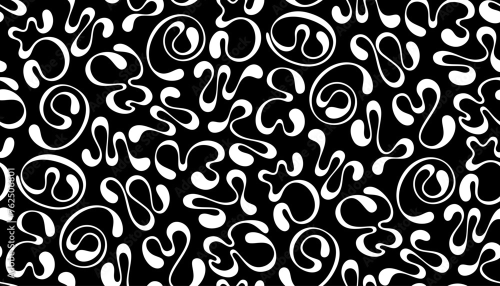 Fototapete seamless abstract y2k-inspired pattern with white fluid numbers in a twisting shape and droplet ends