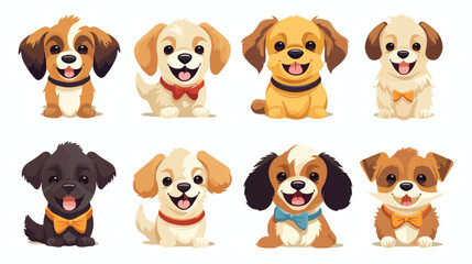 Cute Dog Puppy with Collar as Domestic Pet Vector Set