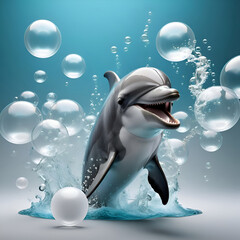 imagination fine art background with smiling happy dolphine for design or marketing. Digital art work. Ai generated - 762507031