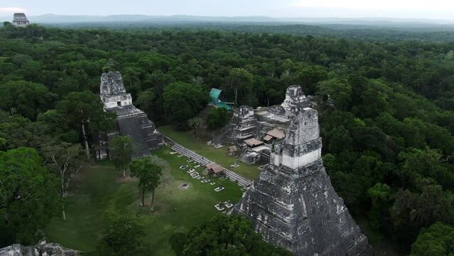 Aerial view of Temple Ruins Tikal in central america