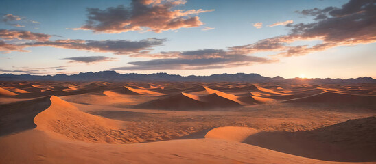 Fototapeta na wymiar A vast desert expanse with rolling dunes under a sunny sky. Generative AI